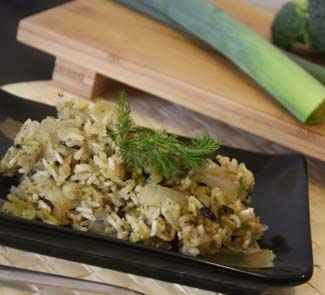 Рецепт Дикий и нешлифованный рис с брокколи и луком пореем