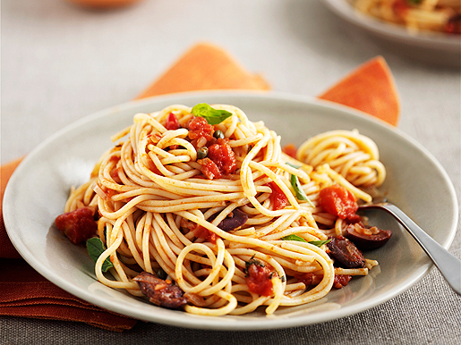 Рецепт Спагетти с баклажанами и помидорами