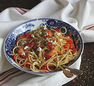 Рецепт Спагетти с креветками и болгарским перцем