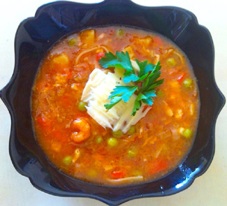 Рецепт Томатный суп с молодым чесноком и креветками