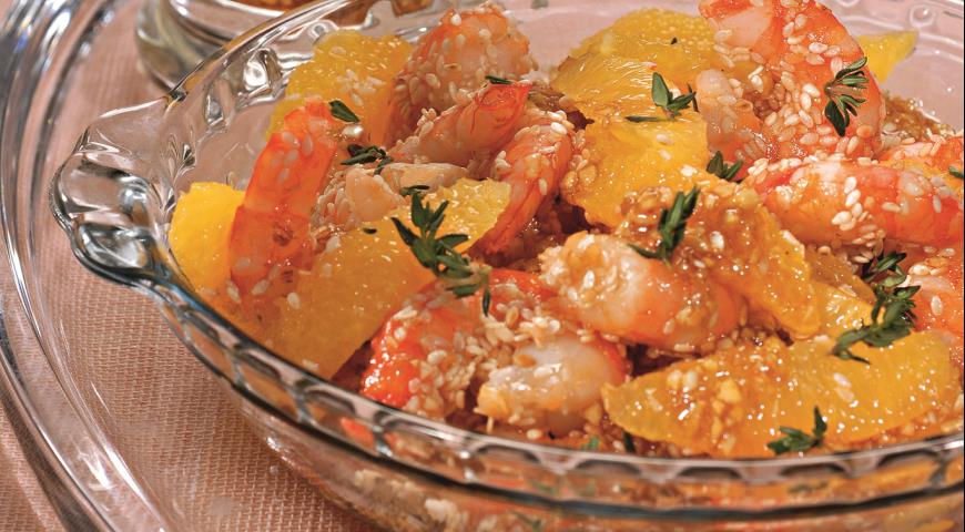 Рецепт Салат с креветками и апельсинами