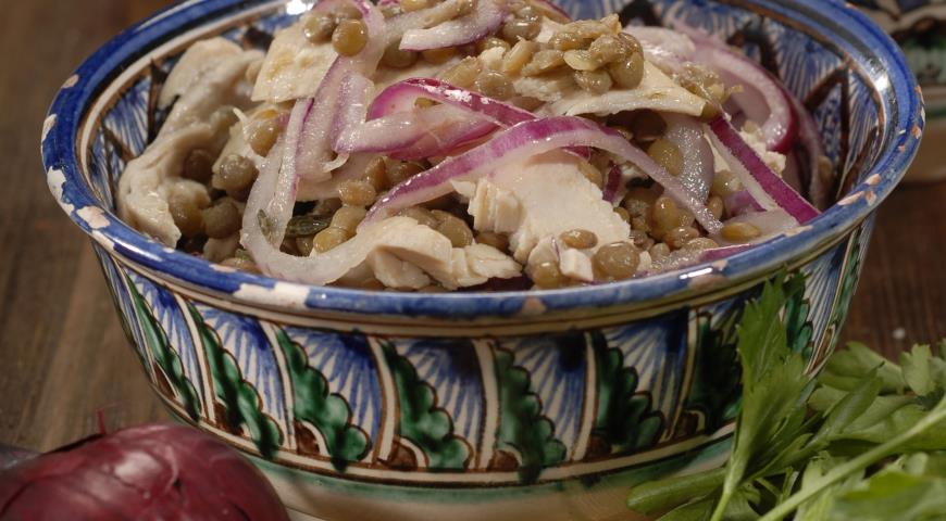 Рецепт Теплый салат с чечевицей
