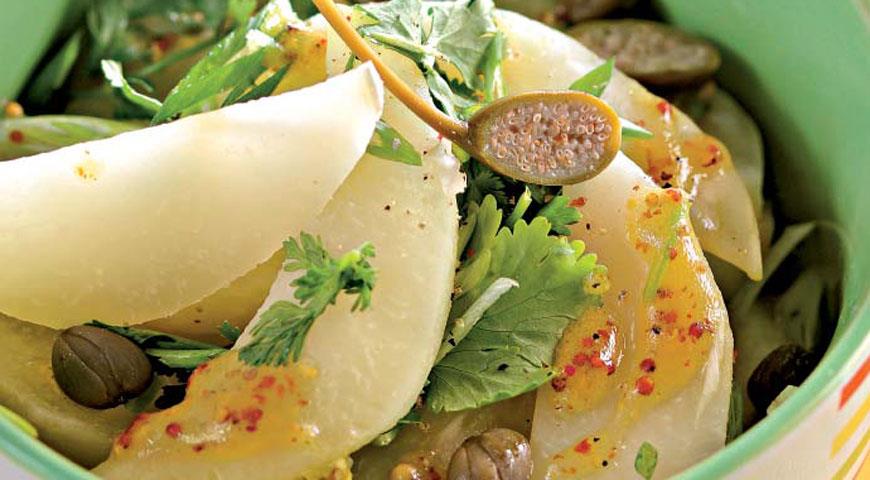 Рецепт Теплый салат из кольраби с каперсами и кинзой