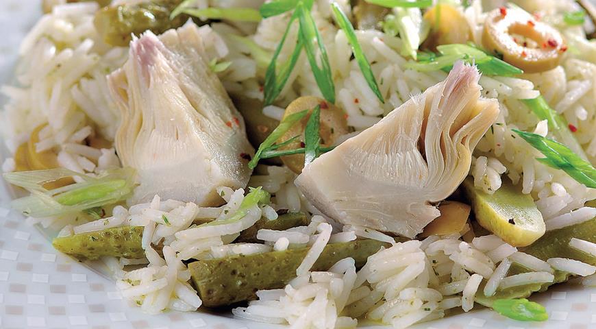 Рецепт Зеленый салат с артишоками и рисом
