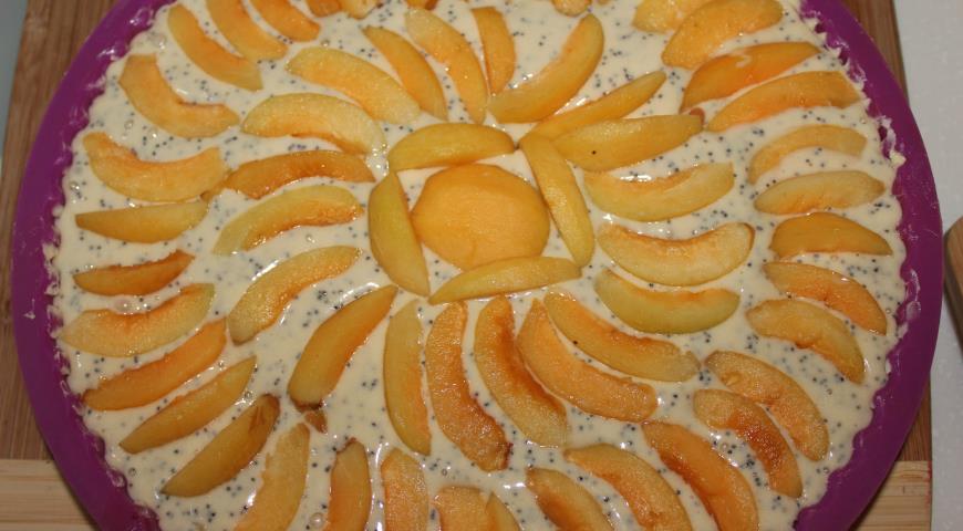 Ставим шарлотку с абрикосами и маком выпекаться в духовку