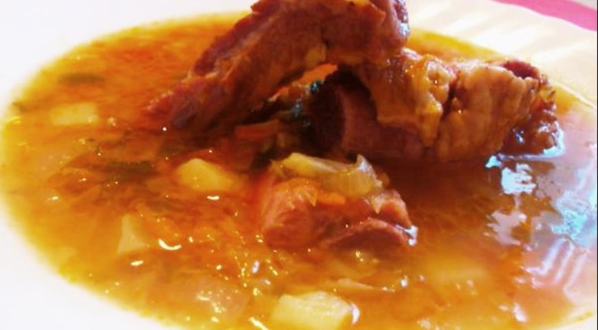 Рецепт Чечевичный суп с копчеными ребрышками