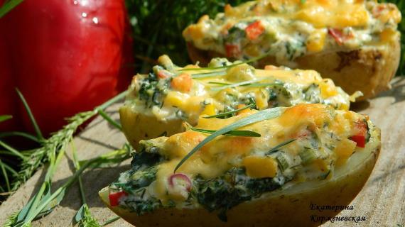 Картофель с зеленью и творожным сыром