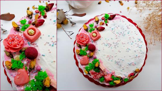 Торт-рулет "Цветы для любимой" с черносмородиновым курдом