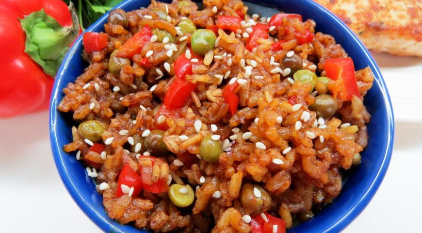 Рис с овощами на сковороде рецепт с фото блюда