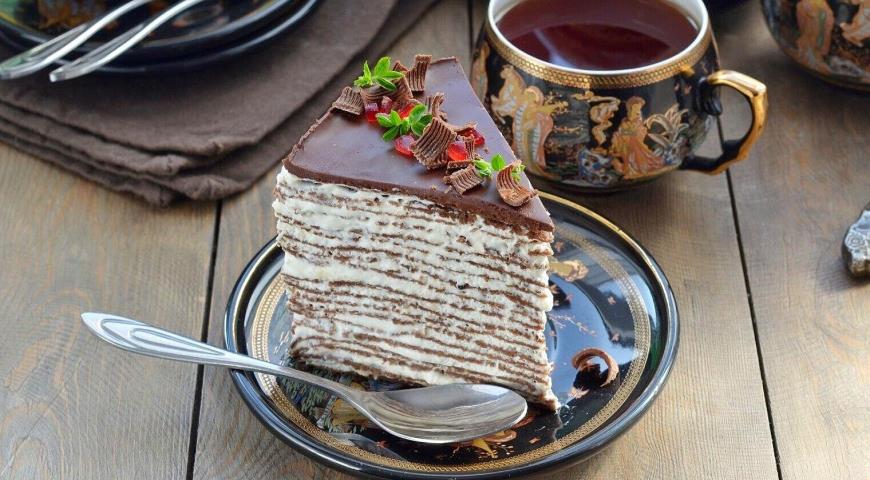 Шоколадный блинный торт со сливочным кремом 2