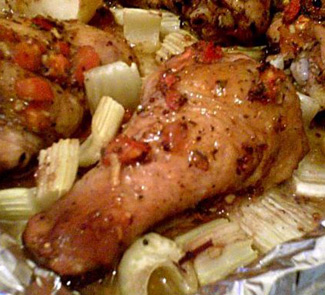 Рецепт Курица под пряным маринадом, запеченная с яблоками и сельдереем
